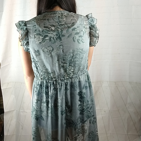 Long Sage Green Flowy Sheer Duster Vest Cover-up - Picture 5 of 7